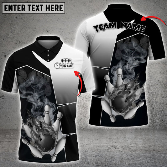 Frenzidea Bowling And Pins Smoky Fire Sport Customized Name 3D Shirt (4 Colors)
