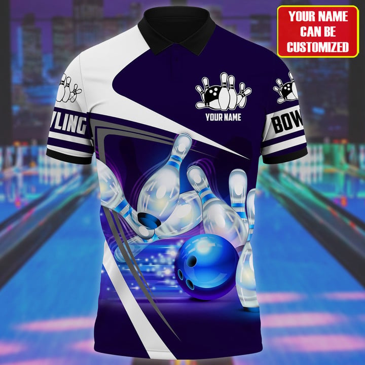 Frenzideas Bowling Ball and Pins Multicolor Customized Name 3D Polo Shirt