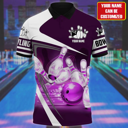 Frenzidea Bowling Ball and Pins Multicolor Customized Name 3D Polo Shirt