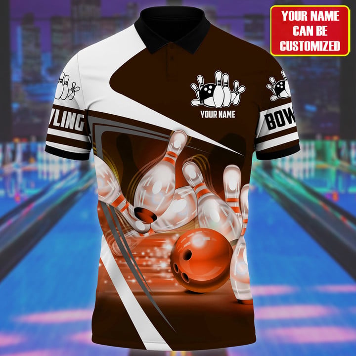 Frenzidea Bowling Ball and Pins Multicolor Customized Name 3D Polo Shirt