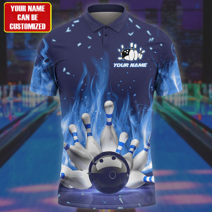 Frenzidea Bowling Fire Multicolor Customized Name 3D Polo Shirt