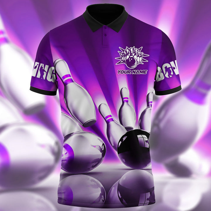 Frenzidea Bowling Ball And Pins Classic Multicolor Customized Name 3D Polo Shirt