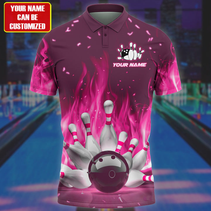 Frenzidea Bowling Fire Multicolor Customized Name 3D Polo Shirt