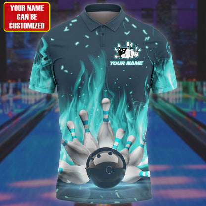 Frenzidea Bowling Fire Multicolor Customized Name 3D Polo Shirt