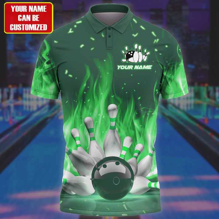 Frenzidea Bowling Fire Multicolor Customized Name 3D Polo Shirt
