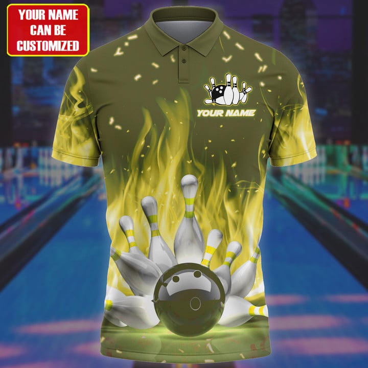 Frenzidea Bowling Fire Multicolor Customized Name 3D Polo Shirt