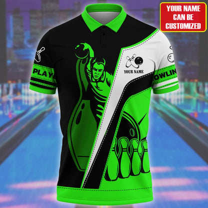 Frenzideas Bowling Player Multicolor Customized Name 3D Polo Shirt