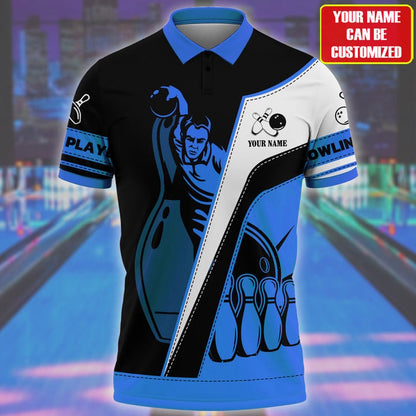 Frenzideas Bowling Player Multicolor Customized Name 3D Polo Shirt