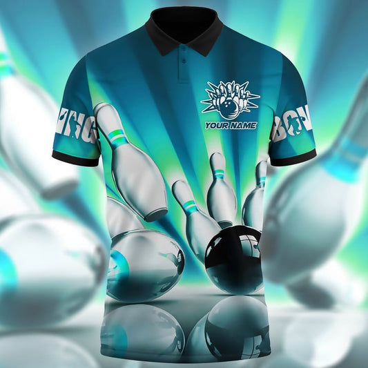Frenzidea Bowling Ball And Pins Classic Multicolor Customized Name 3D Polo Shirt