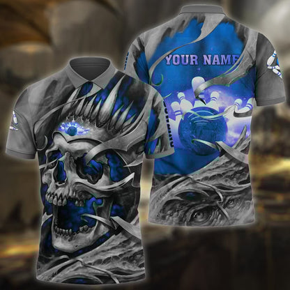Frenzidea Bowling Skull Pattern Multicolor Customized Name 3D Polo Shirt