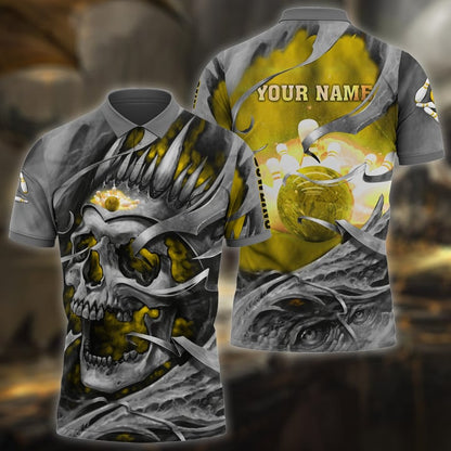 Frenzidea Bowling Skull Pattern Multicolor Customized Name 3D Polo Shirt