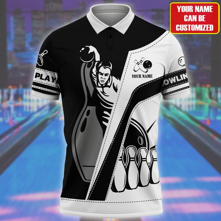 Frenzideas Bowling Player Multicolor Customized Name 3D Polo Shirt