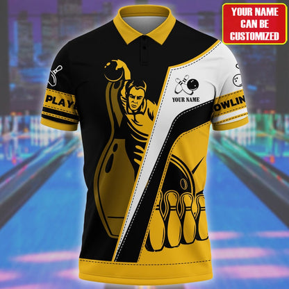 Frenzideas Bowling Player Multicolor Customized Name 3D Polo Shirt