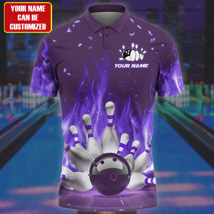 Frenzidea Bowling Fire Multicolor Customized Name 3D Polo Shirt