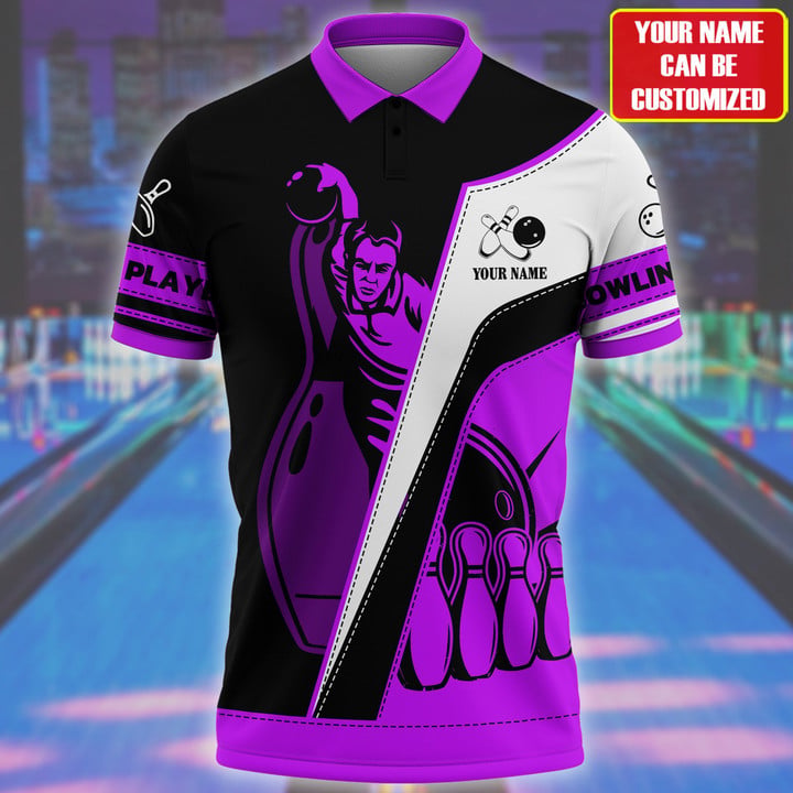 Frenzideas Bowling Player Multicolor Customized Name 3D Polo Shirt