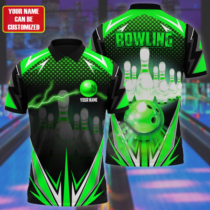 Frenzideas Bowling Thunder Pattern Multicolor Customized Name 3D Polo Shirt
