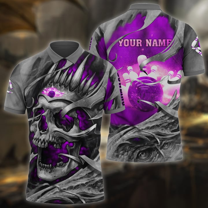 Frenzidea Bowling Skull Pattern Multicolor Customized Name 3D Polo Shirt