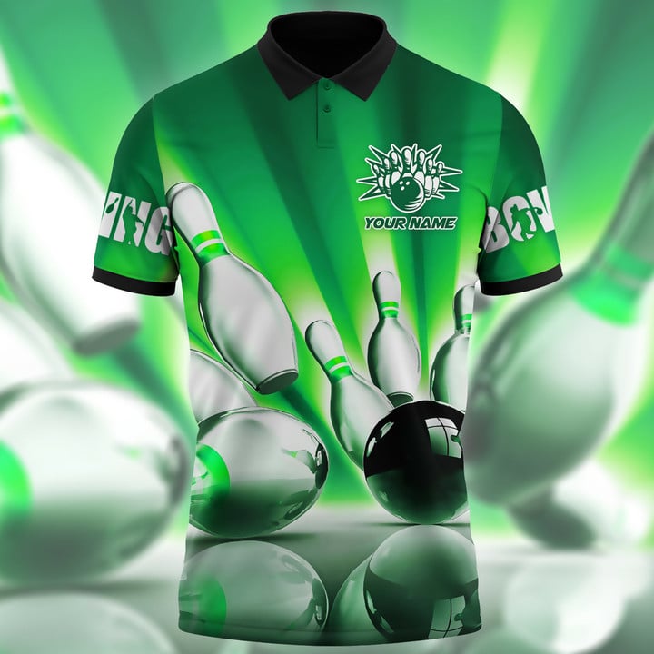 Frenzidea Bowling Ball And Pins Classic Multicolor Customized Name 3D Polo Shirt