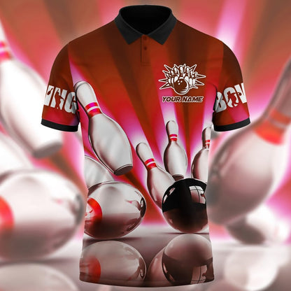 Frenzidea Bowling Ball And Pins Classic Multicolor Customized Name 3D Polo Shirt