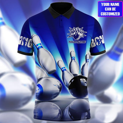 Frenzidea Bowling Ball And Pins Classic Multicolor Customized Name 3D Polo Shirt