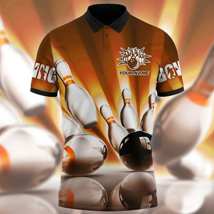 Frenzidea Bowling Ball And Pins Classic Multicolor Customized Name 3D Polo Shirt