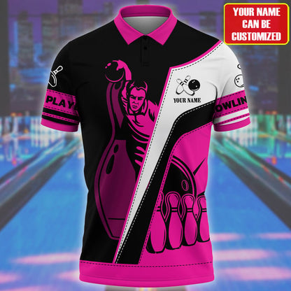 Frenzideas Bowling Player Multicolor Customized Name 3D Polo Shirt