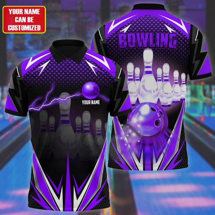 Frenzideas Bowling Thunder Pattern Multicolor Customized Name 3D Polo Shirt