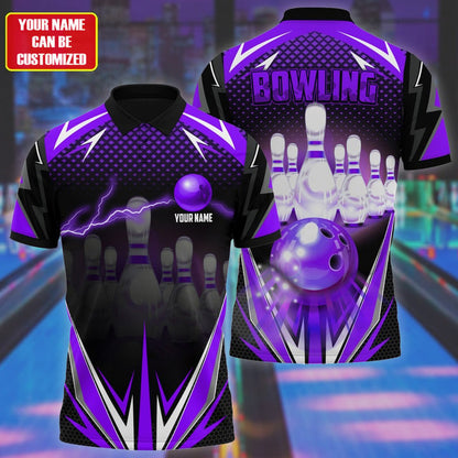 Frenzideas Bowling Thunder Pattern Multicolor Customized Name 3D Polo Shirt