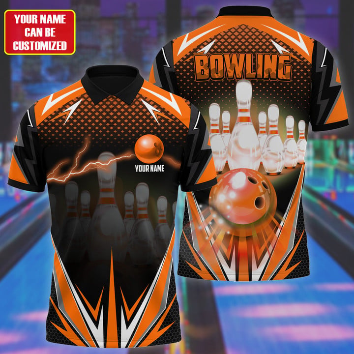 Frenzideas Bowling Thunder Pattern Multicolor Customized Name 3D Polo Shirt