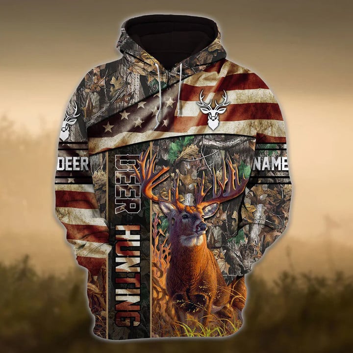 Frenzidea Personalized Name American Deer Hunting Hoodie & Zip Hoodie 3D Multicolor