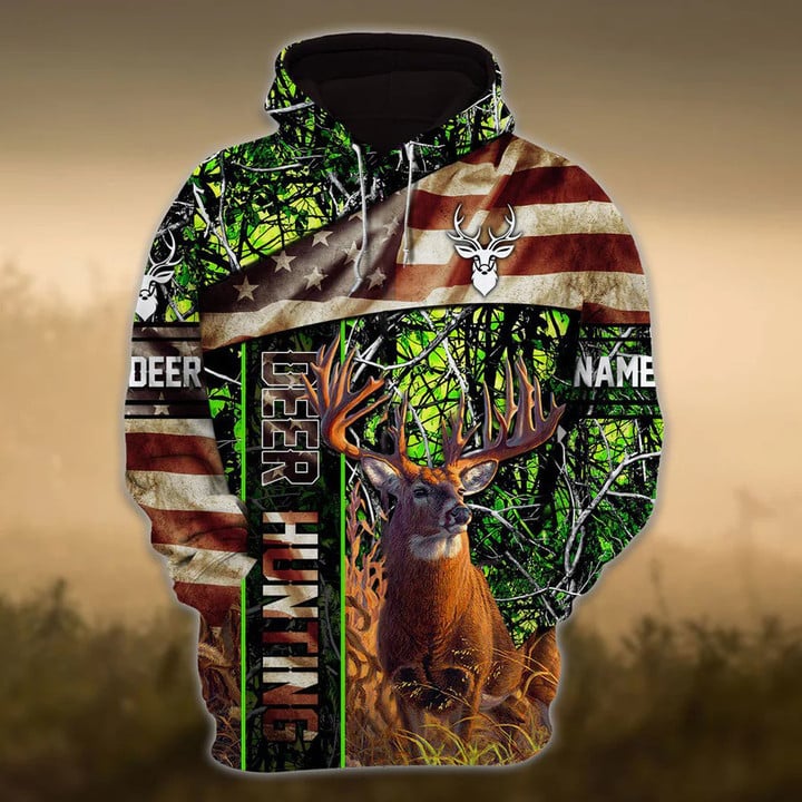Frenzidea Personalized Name American Deer Hunting Hoodie & Zip Hoodie 3D Multicolor