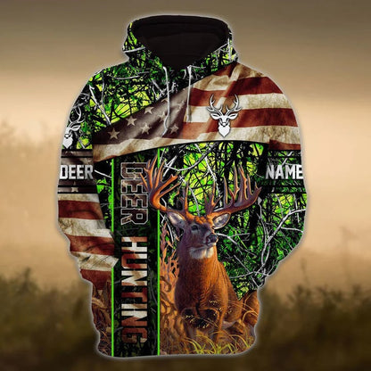 Frenzidea Personalized Name American Deer Hunting Hoodie & Zip Hoodie 3D Multicolor