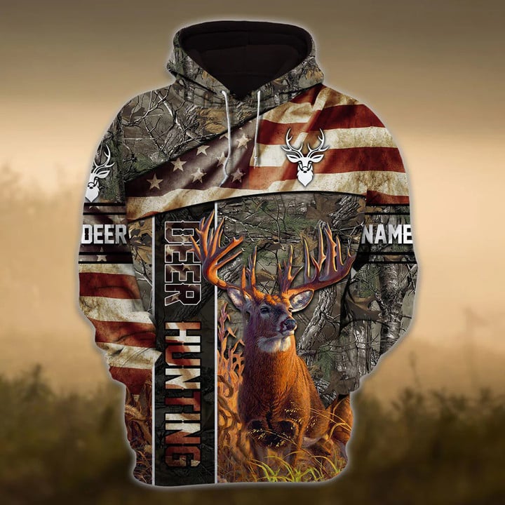 Frenzidea Personalized Name American Deer Hunting Hoodie & Zip Hoodie 3D Multicolor