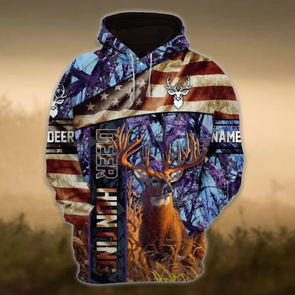 Frenzidea Personalized Name American Deer Hunting Hoodie & Zip Hoodie 3D Multicolor
