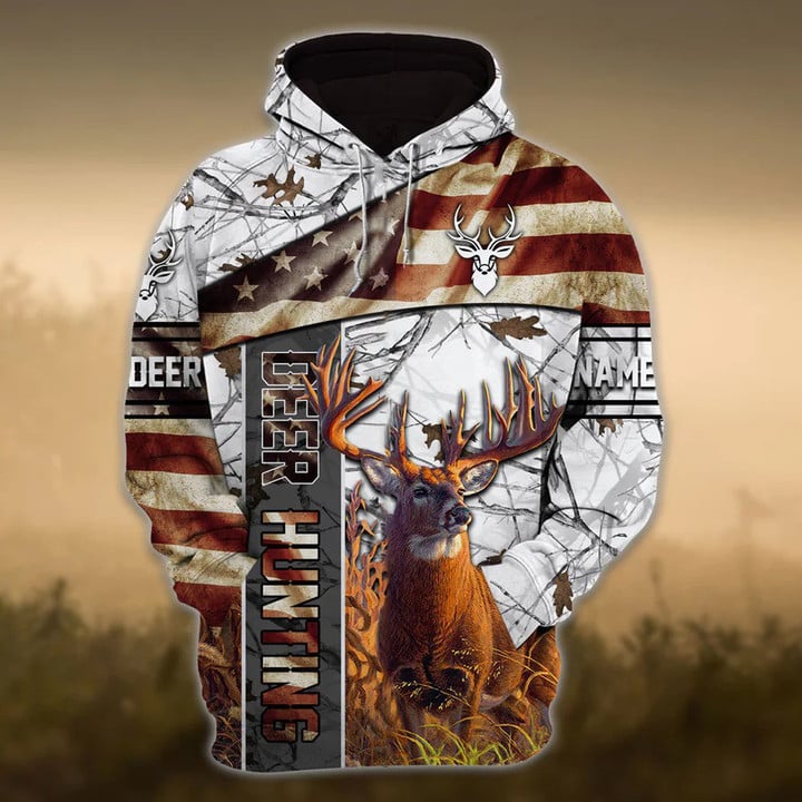 Frenzidea Personalized Name American Deer Hunting Hoodie & Zip Hoodie 3D Multicolor