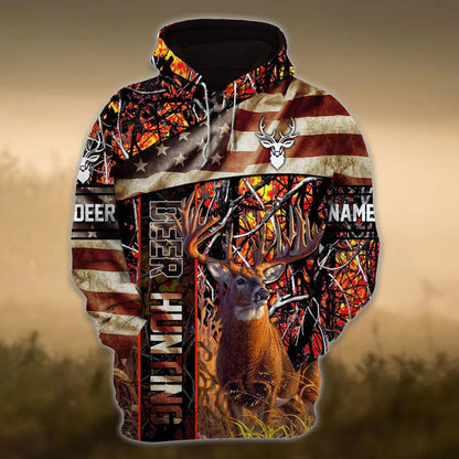 Frenzidea Personalized Name American Deer Hunting Hoodie & Zip Hoodie 3D Multicolor