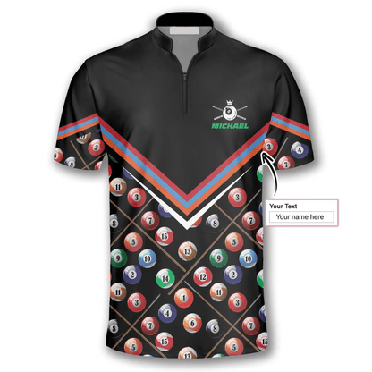 Frenzidea Billiard Pattern In Black Custom Name Zipper Polo Shirt