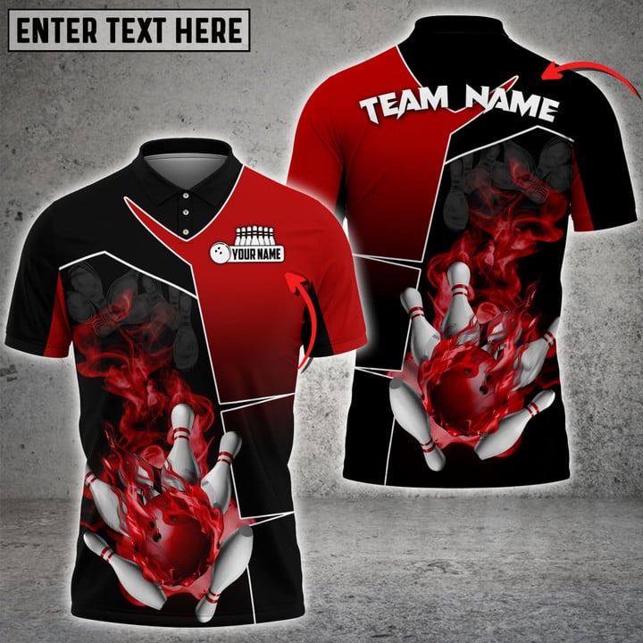 Frenzidea Bowling And Pins Smoky Fire Sport Customized Name 3D Shirt (4 Colors)
