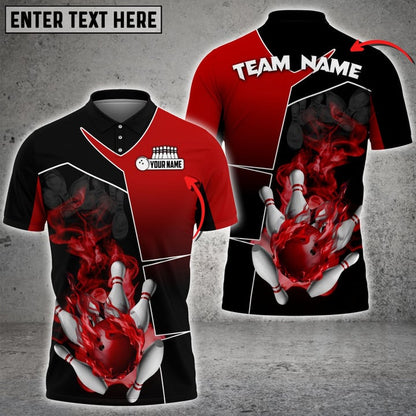 Frenzidea Bowling And Pins Smoky Fire Sport Customized Name 3D Shirt (4 Colors)