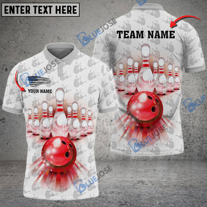 frenzideas Bowling And Pins American Pattern Multicolor Customized Name 3D Shirt ( 4 Colors )