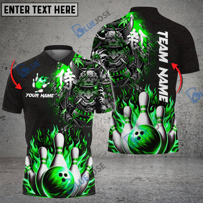 frenzideas Bowling And Pins Flame Samurai Customized Name 3D Shirt ( 6 Colors)