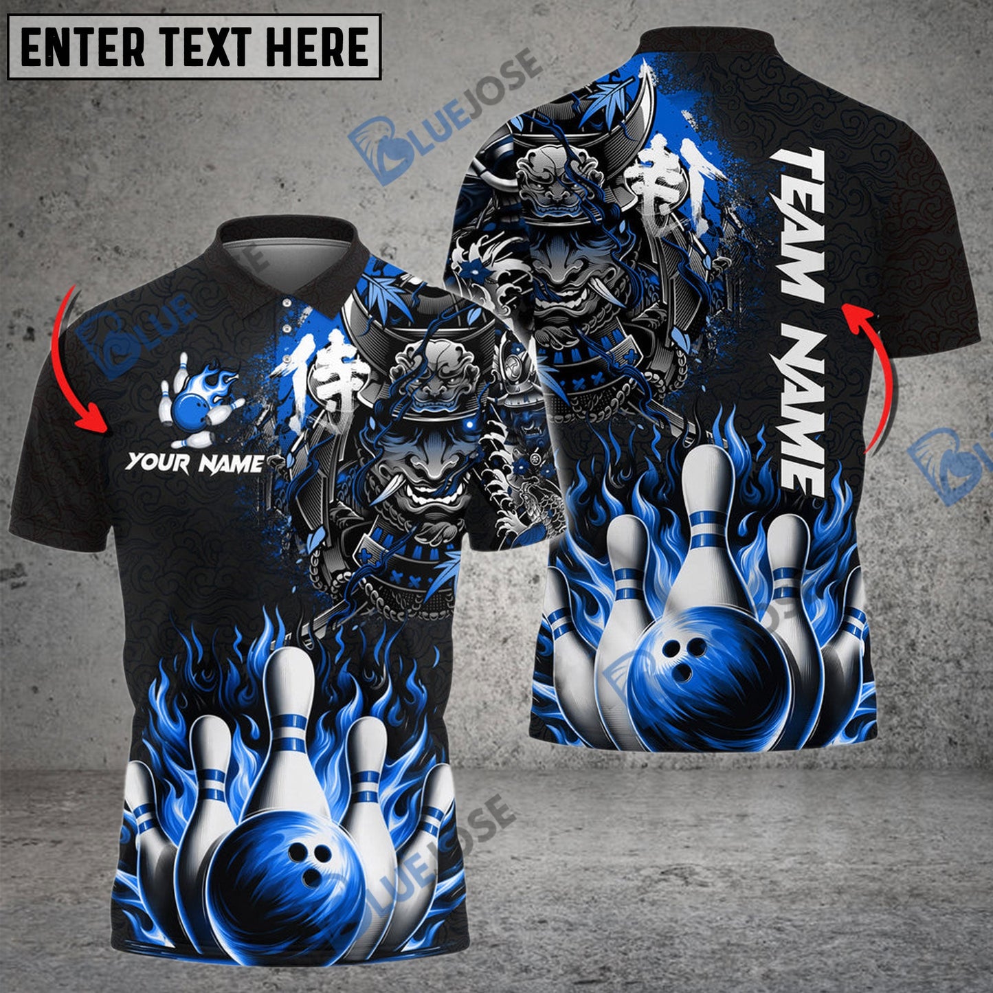 frenzideas Bowling And Pins Flame Samurai Customized Name 3D Shirt ( 6 Colors)