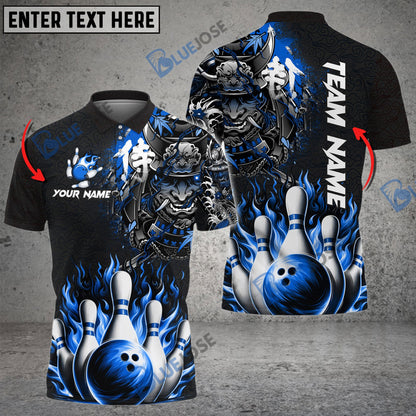 frenzideas Bowling And Pins Flame Samurai Customized Name 3D Shirt ( 6 Colors)