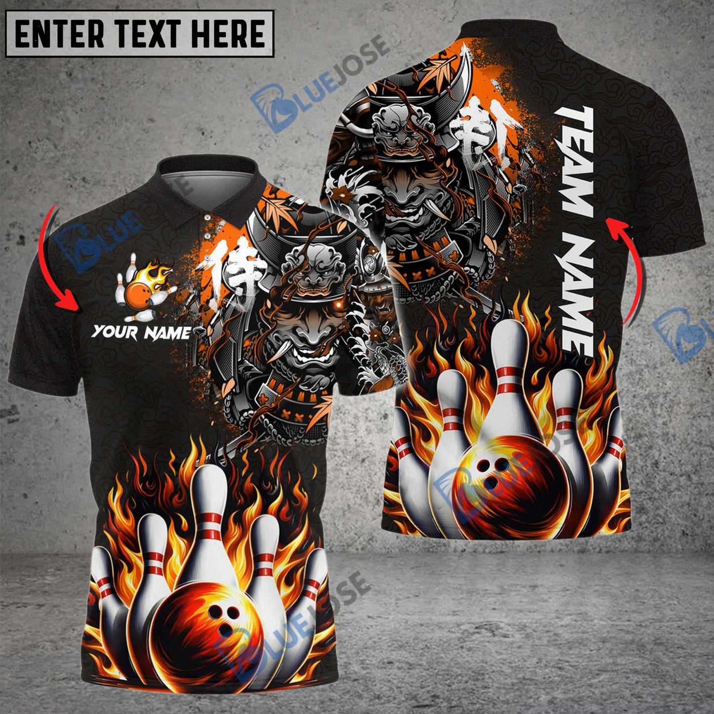 frenzideas Bowling And Pins Flame Samurai Customized Name 3D Shirt ( 6 Colors)