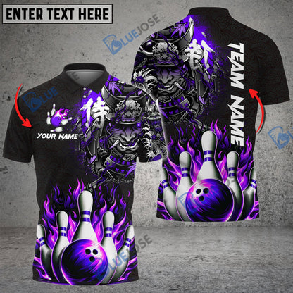 frenzideas Bowling And Pins Flame Samurai Customized Name 3D Shirt ( 6 Colors)