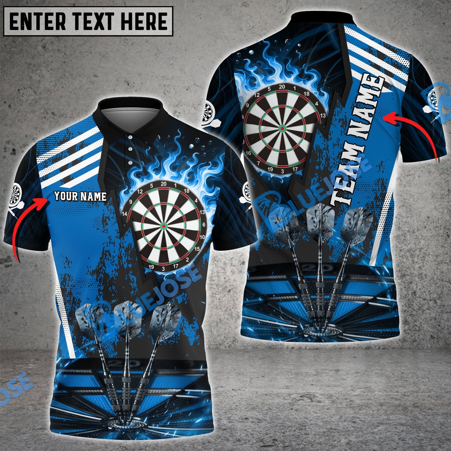 Frenzidea Darts Dartboard Flame Hitting Target Personalized Name, Team Name 3D Shirt (4 Colors)