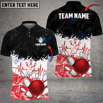 frenzidea Bowling And Pins Heartbeat Customized Name 3D Shirt (4 Colors)