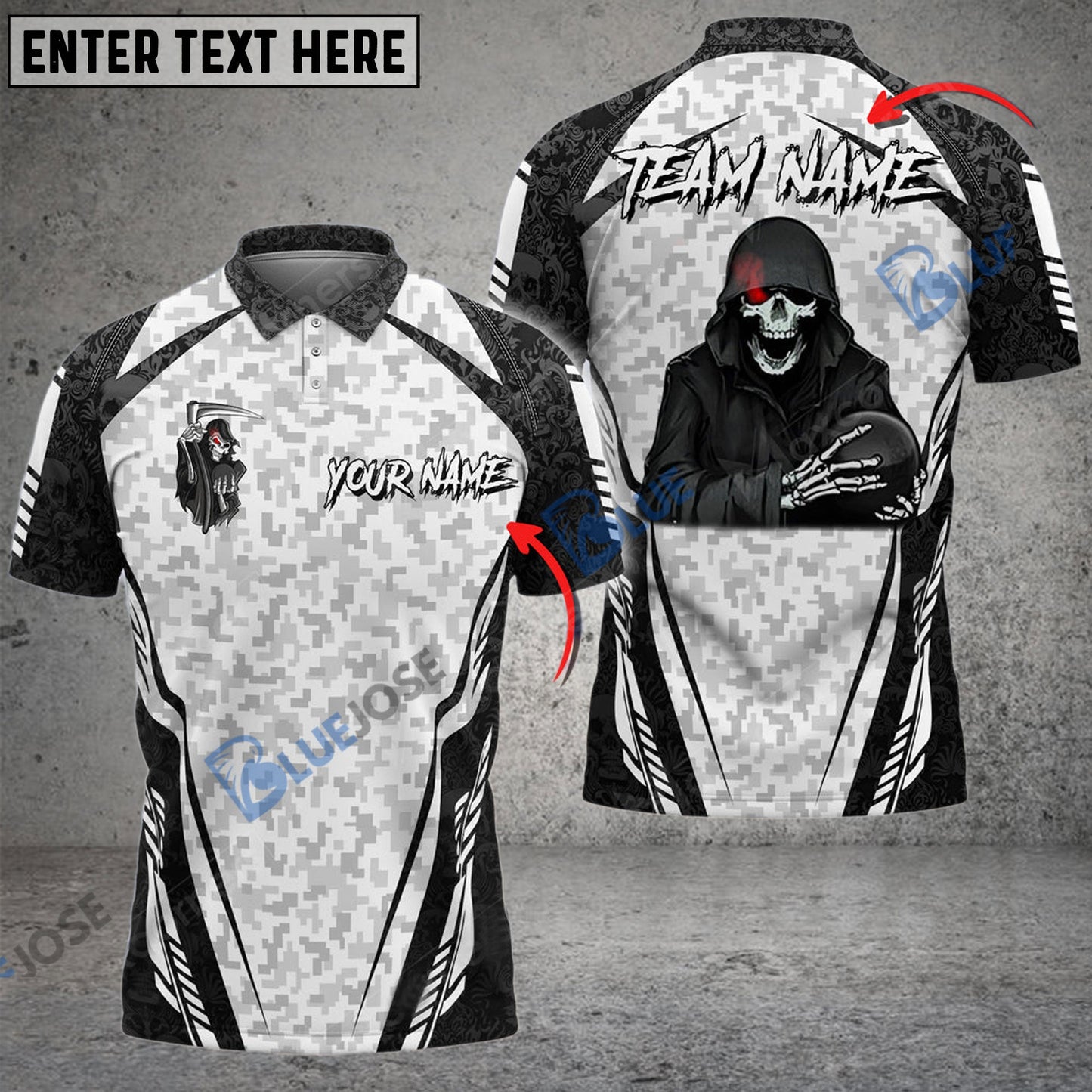 frenzideas Bowling And Pins Reaper Camo Squad Customized Name 3D Shirt (6 Colors)