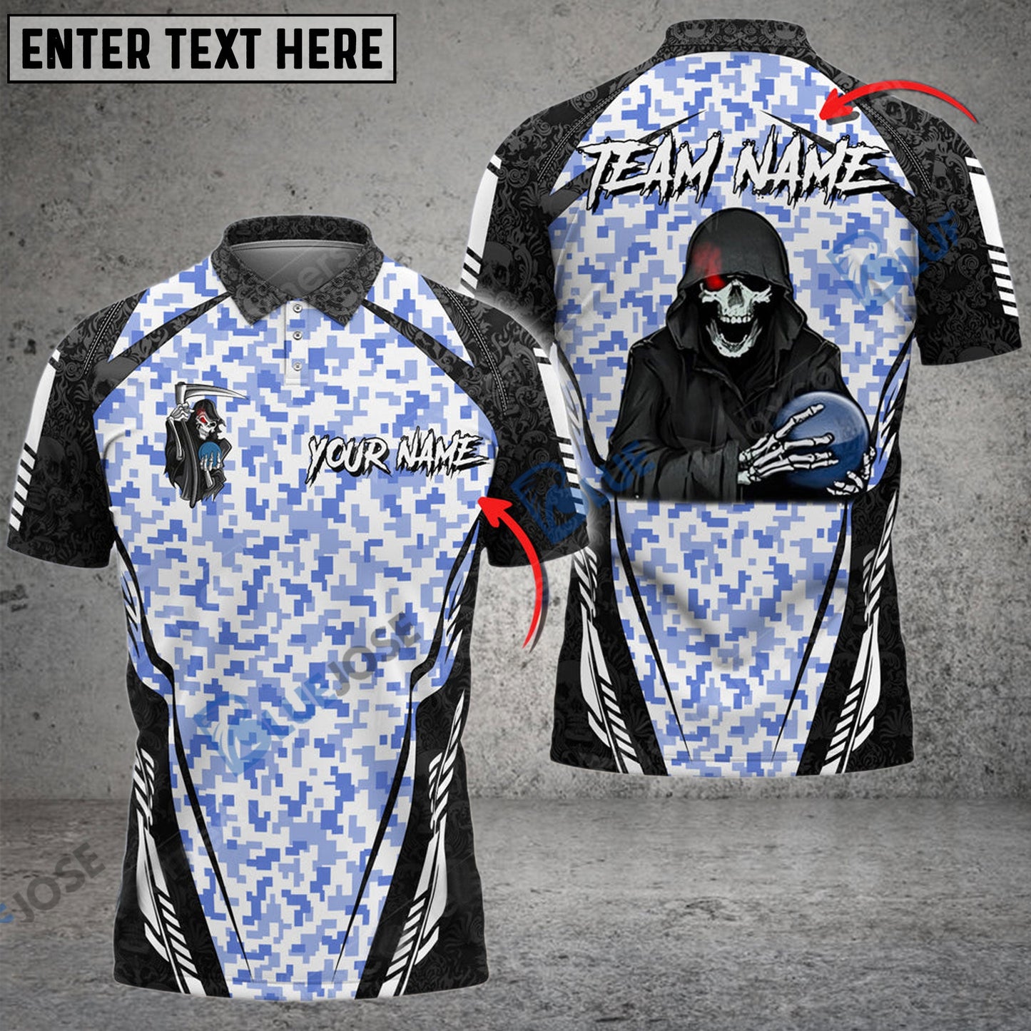 frenzideas Bowling And Pins Reaper Camo Squad Customized Name 3D Shirt (6 Colors)