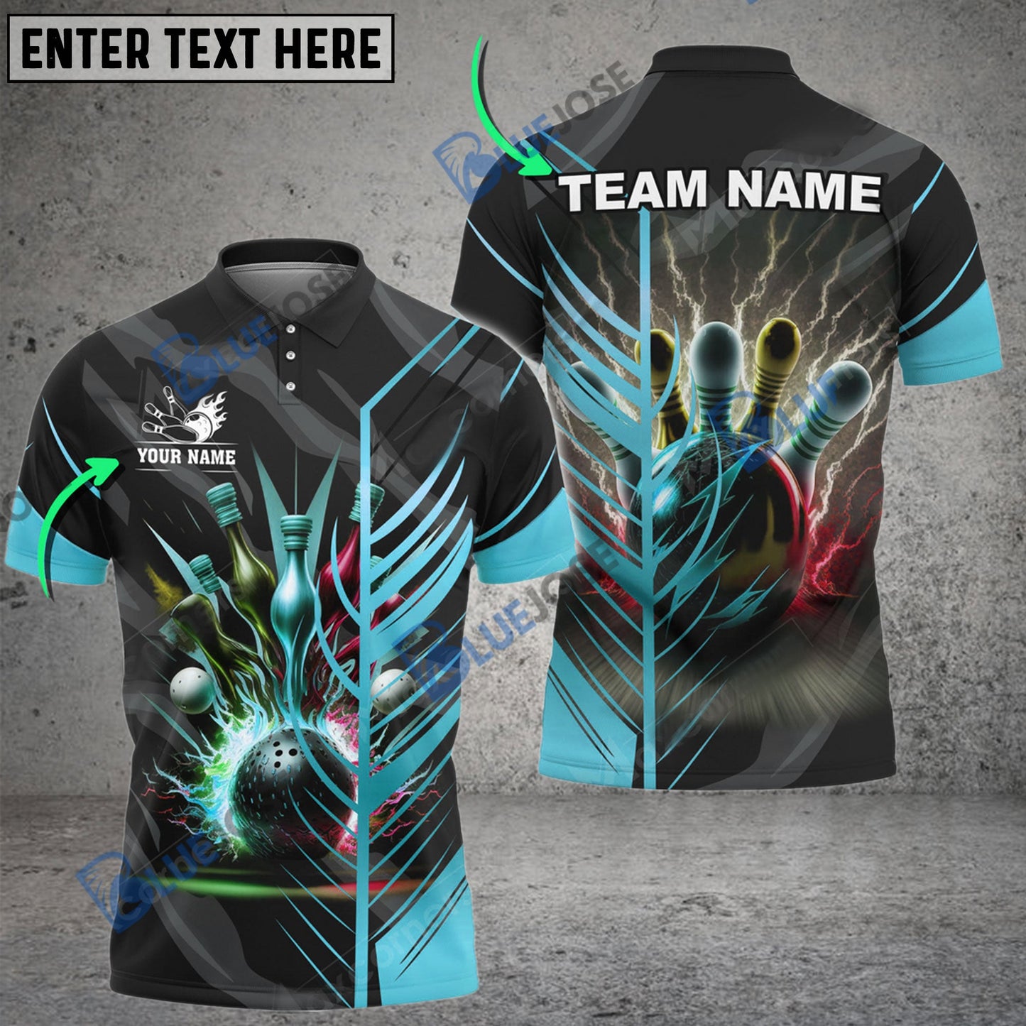 frenzideas Bowling And Pins Thunder Customized Name 3D Shirt (6 Colors)